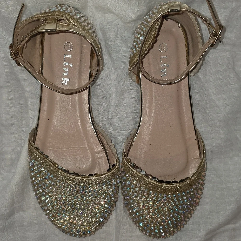 (J36) Link Gold Crystal Embellished Sandals